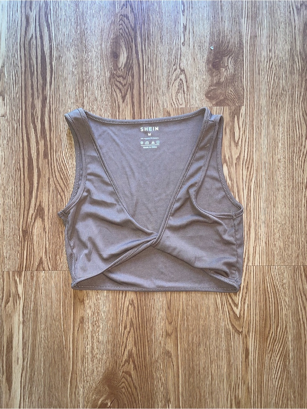SHEIN Taupe Ribbed Twist-Front Cropped Tank